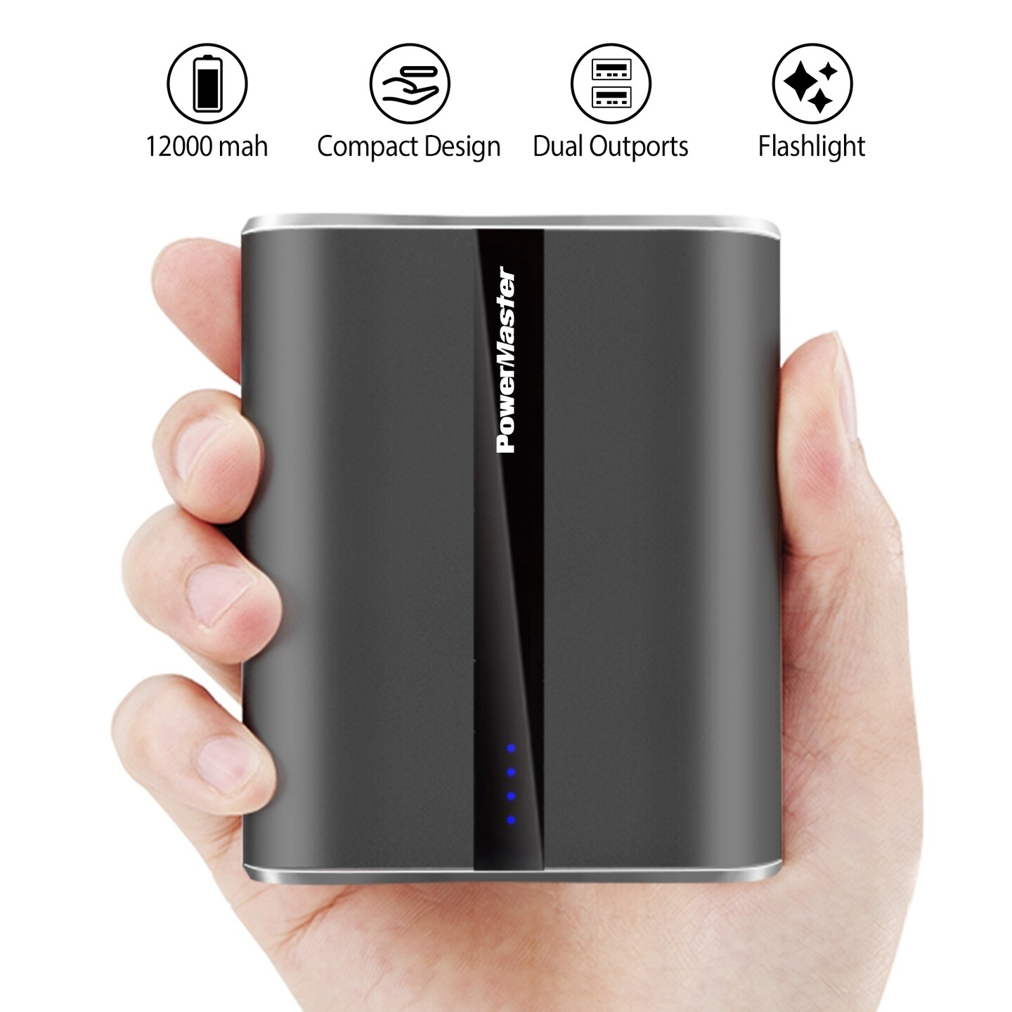 12000Mah Portable Charger Dual Usb Power Bank Compact External Battery Black