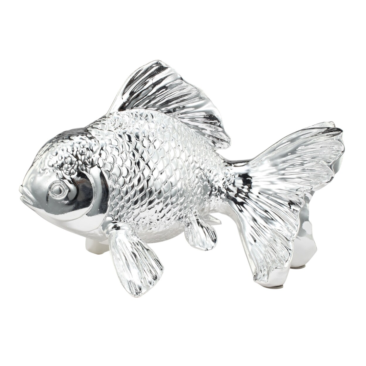 Saltoro Sherpi Don 10 Inch Goldfish Accent Figurine, Tabletop Decor, Chrome Finished Resin-
