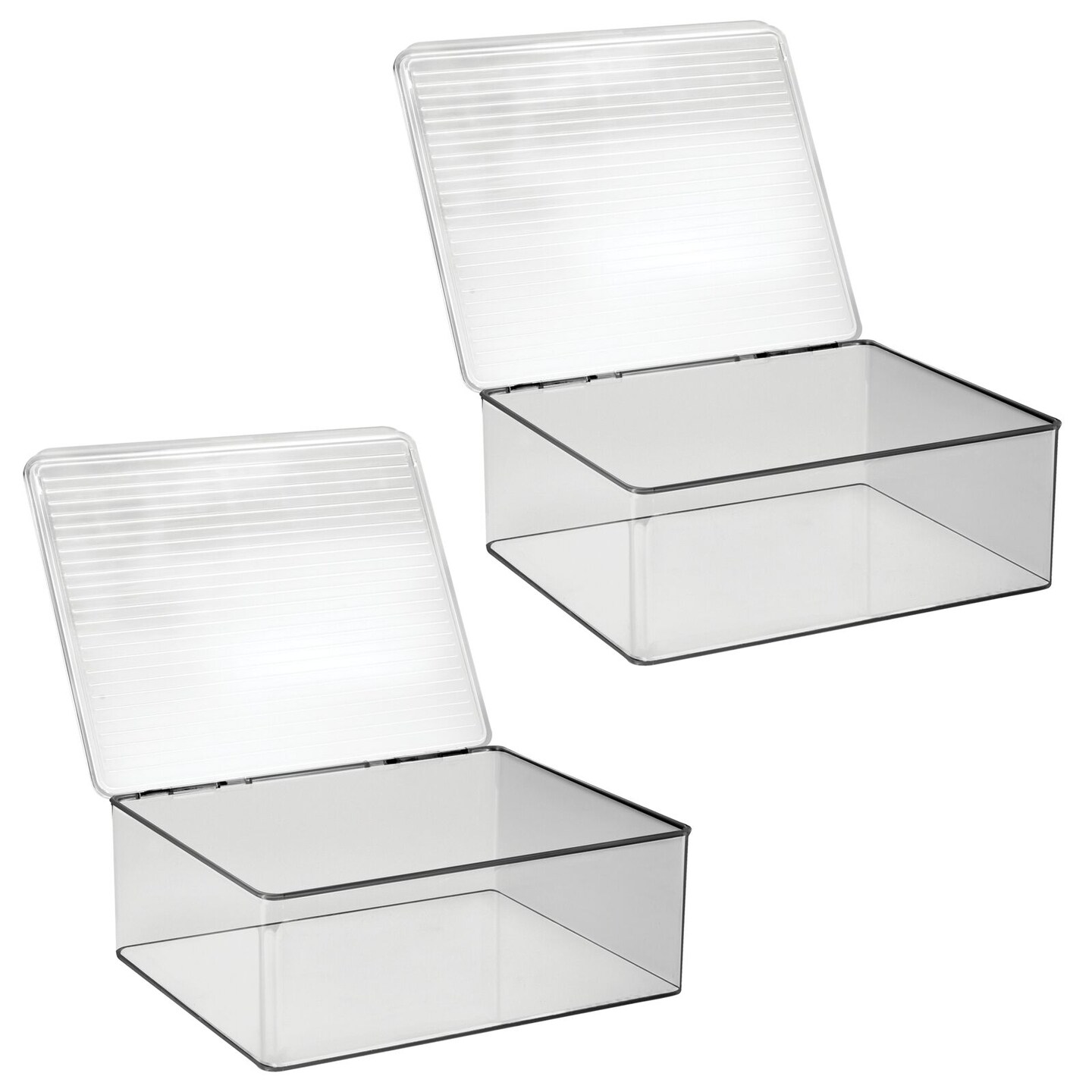 mDesign Plastic Home Office Storage Organizer Box, Hinge Lid, 2 Pack, Gray/Clear