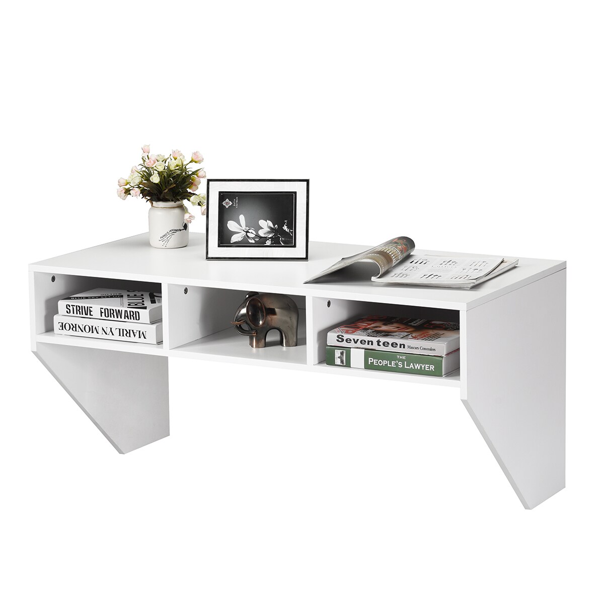 Costway Wall Mounted Floating Computer Table Desk Home Office Furni Storage Shelf White