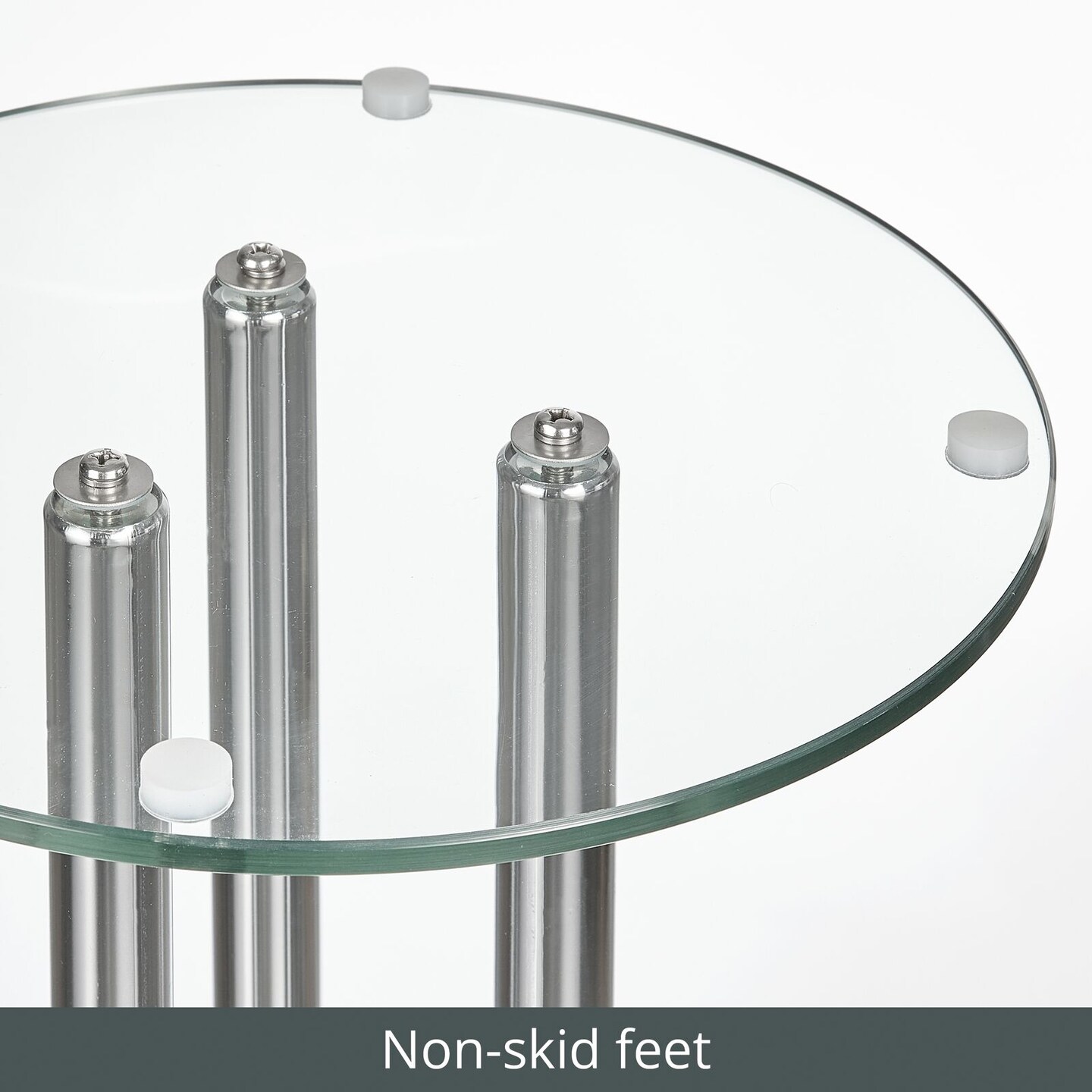mDesign Metal and Glass Top 16&#x22; Round Accent Side/End Drink Table - Clear/Chrome