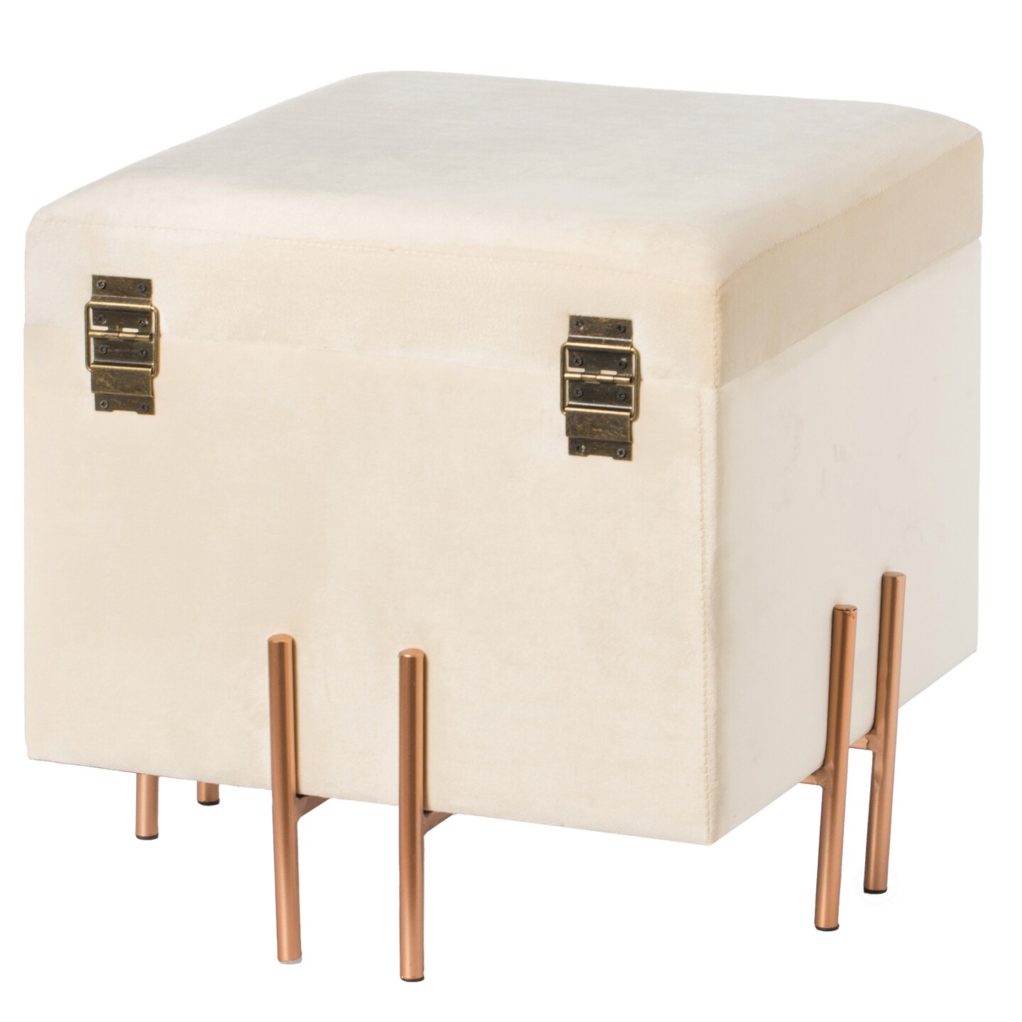 Square Velvet Storage Ottoman with Rose Gold Legs