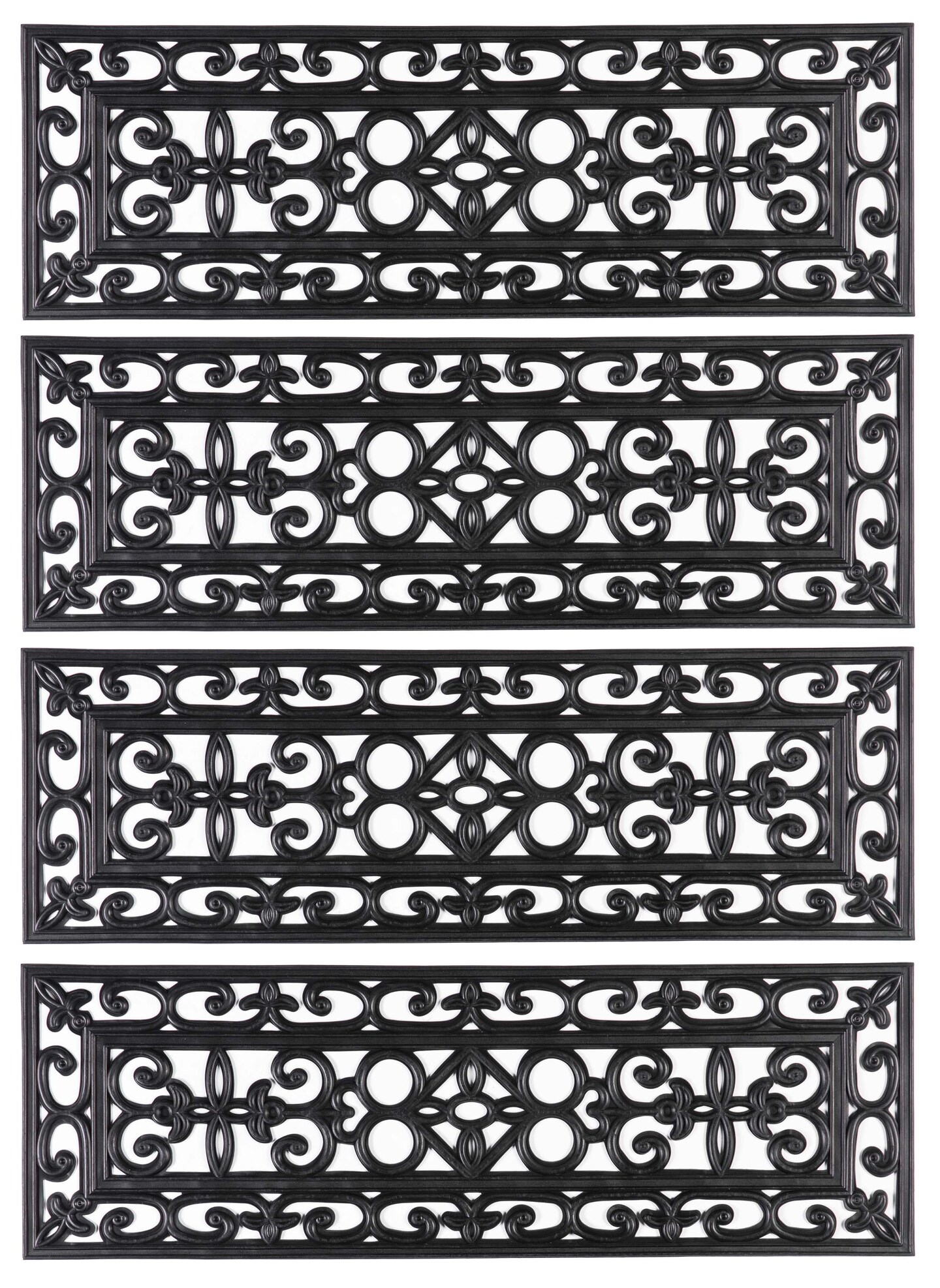 Decorative Scrollwork Design Rubber Stairs Anti-Slip Tread Mat Carpet, Set of 4