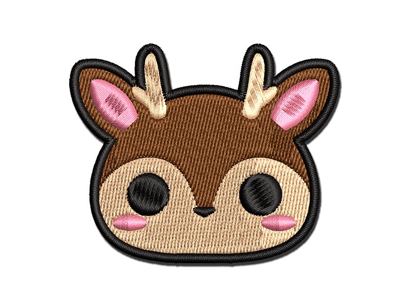 Charming Kawaii Chibi Deer Face Blushing Cheeks Multi-Color Embroidered Iron-On or Hook &#x26; Loop Patch Applique