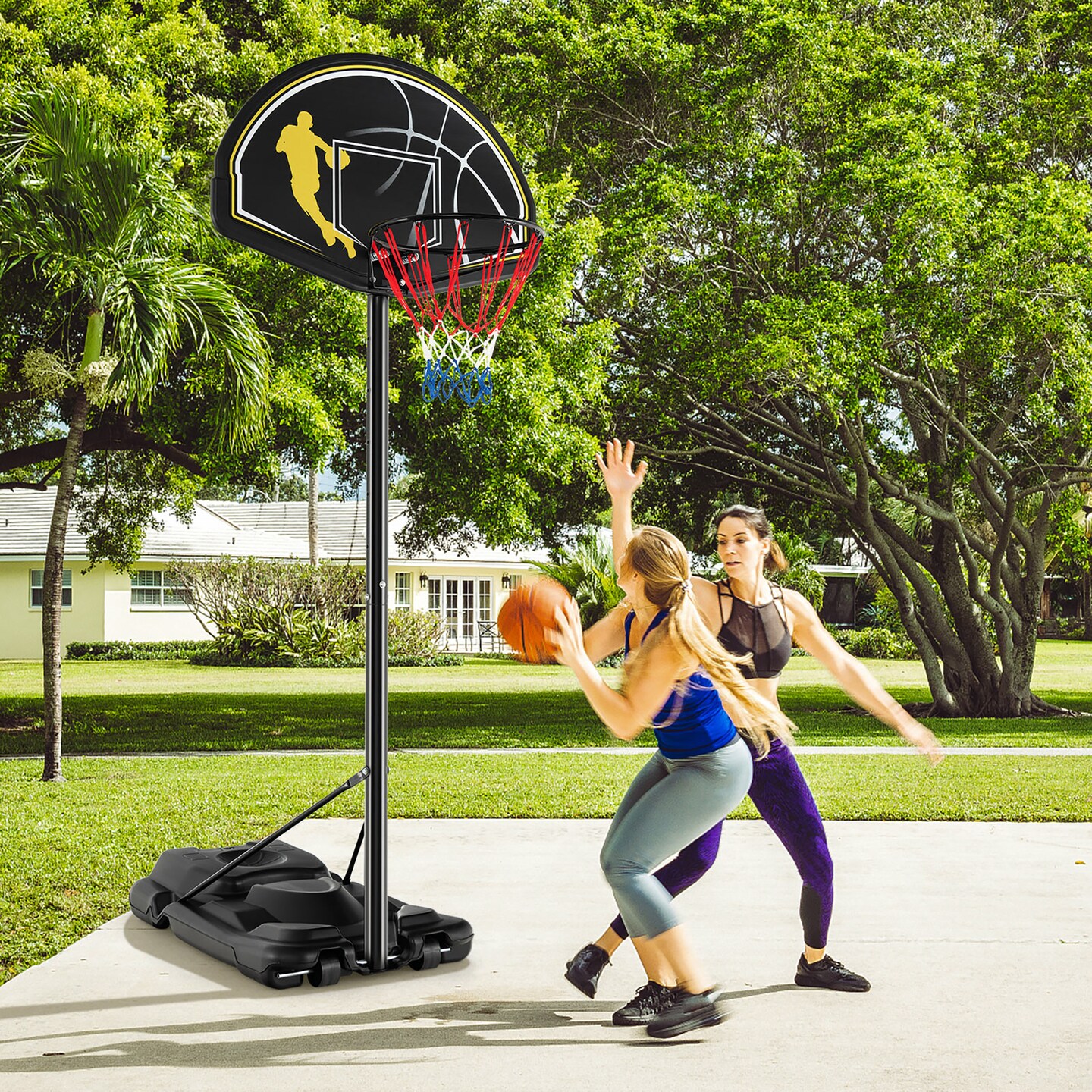 Costway 4.25-10FT Portable Adjustable Basketball Goal Hoop System with 2 Nets Fillable Base