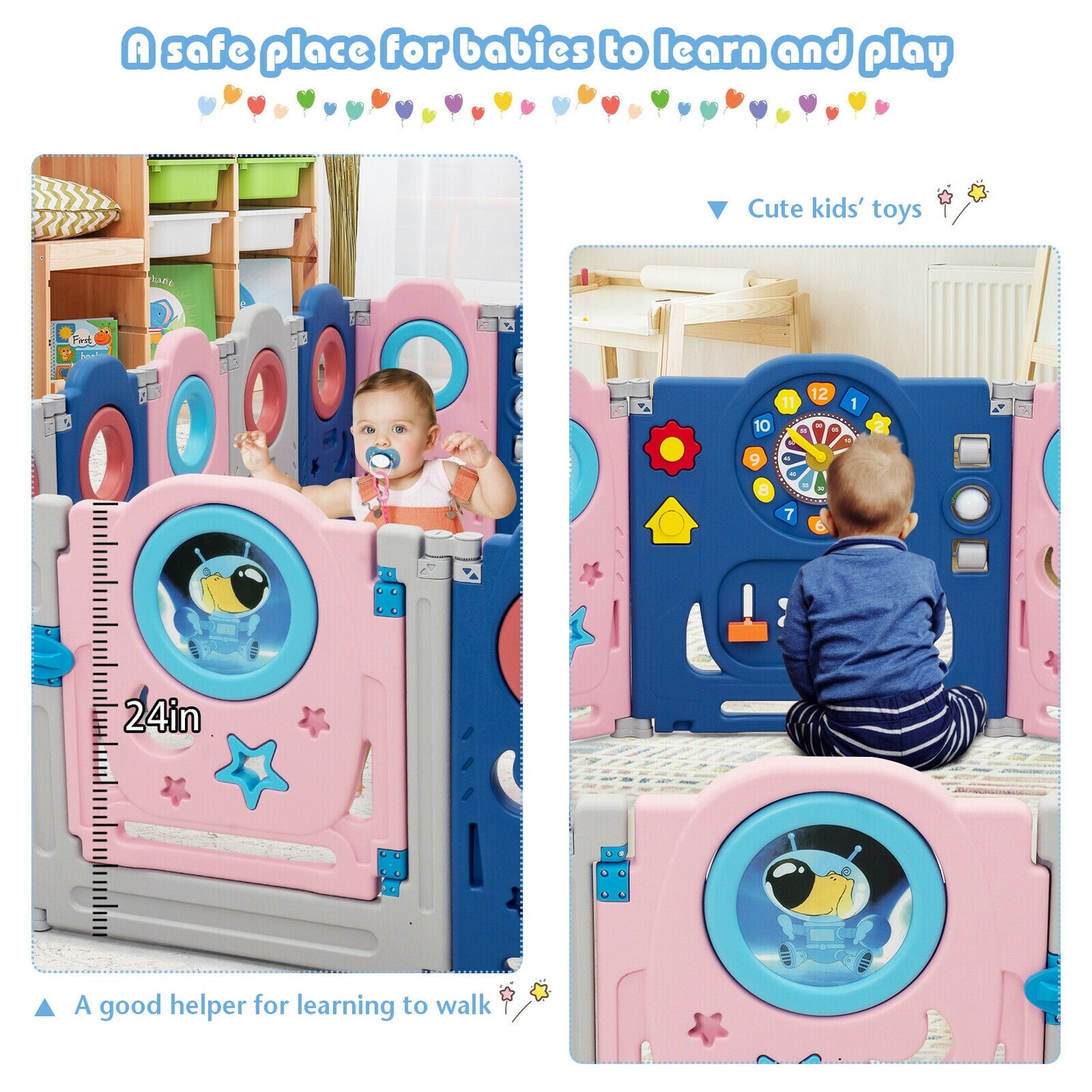 Foldable Baby Playpen Kids Safety Play Center with Lockable Gate