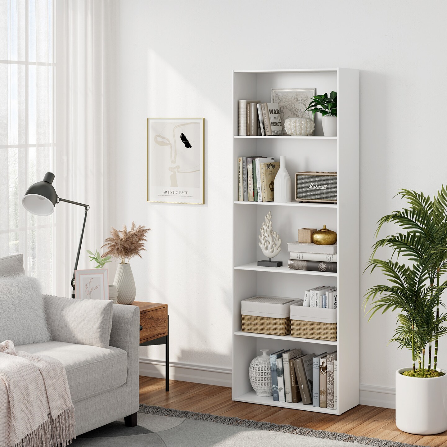 5-Tier Modern Bookcase with Open Storage Shelves and Durable MDF Frame