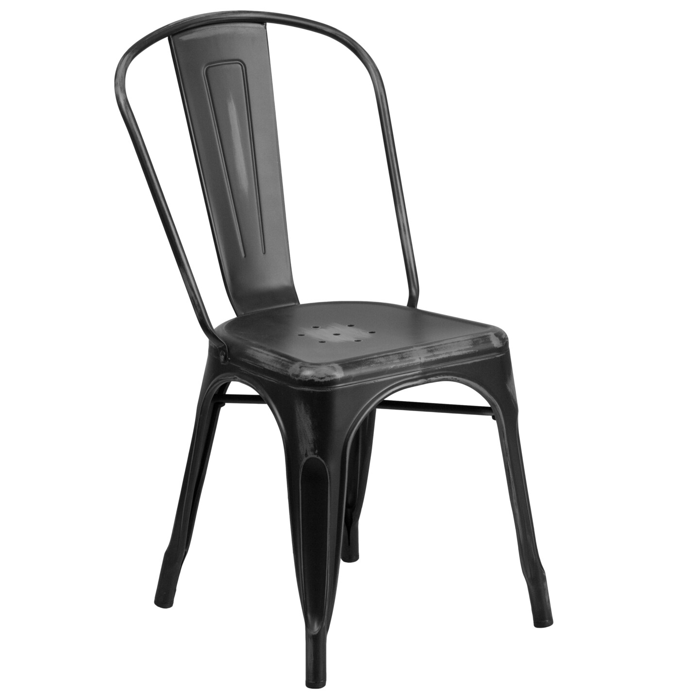 Merrick Lane Banks Indoor/Outdoor Stacking Metal Dining Chair with Single Slat Back and Distressed Powder Coated Finish