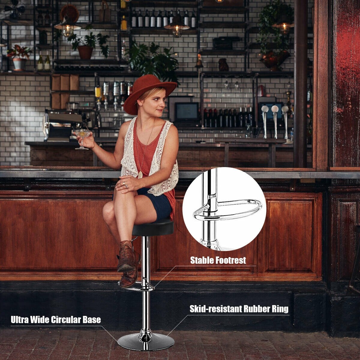Set of 2 Height Adjustable Swivel Round Bar Stool with Stainless Steel Chrome Base Perfect for Seating in Any Room