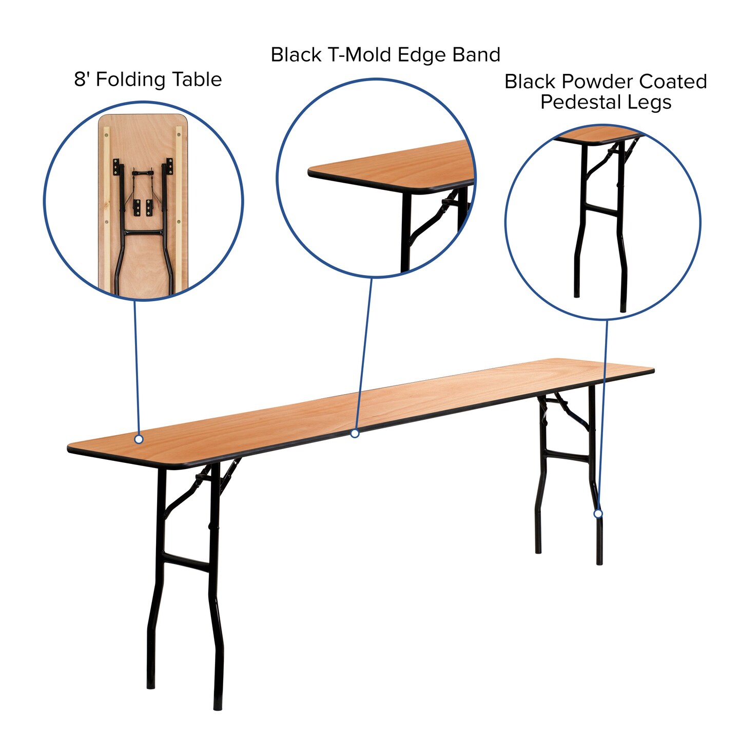 Emma and Oliver 8-Foot Rectangular Wood Folding Training / Seminar Table with Smooth Clear Coated Finished Top