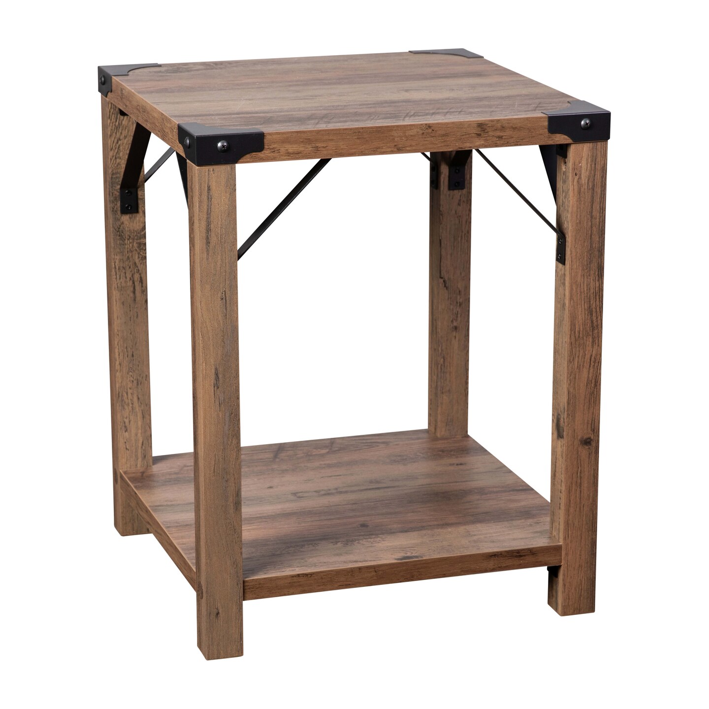 Merrick Lane Green River Modern Farmhouse Engineered Wood End Table and Powder Coated Steel Accents