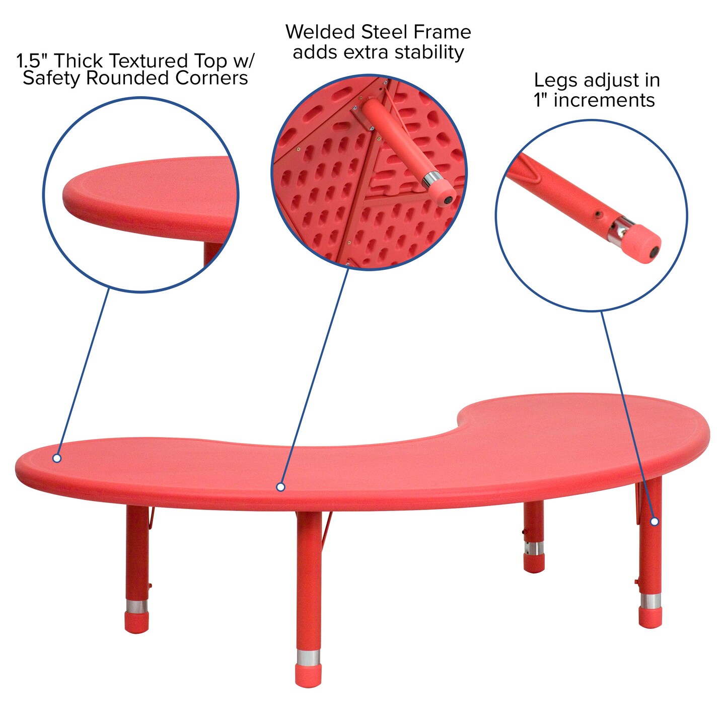Emma and Oliver 35&#x22;W x 65&#x22;L Half-Moon Plastic Height Adjustable Activity Table