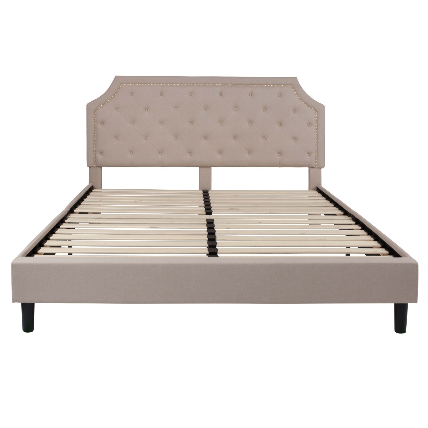 Merrick Lane Provence Platform Bed with Slatted Support Contemporary Tufted Upholstery with Accent Nail Trim