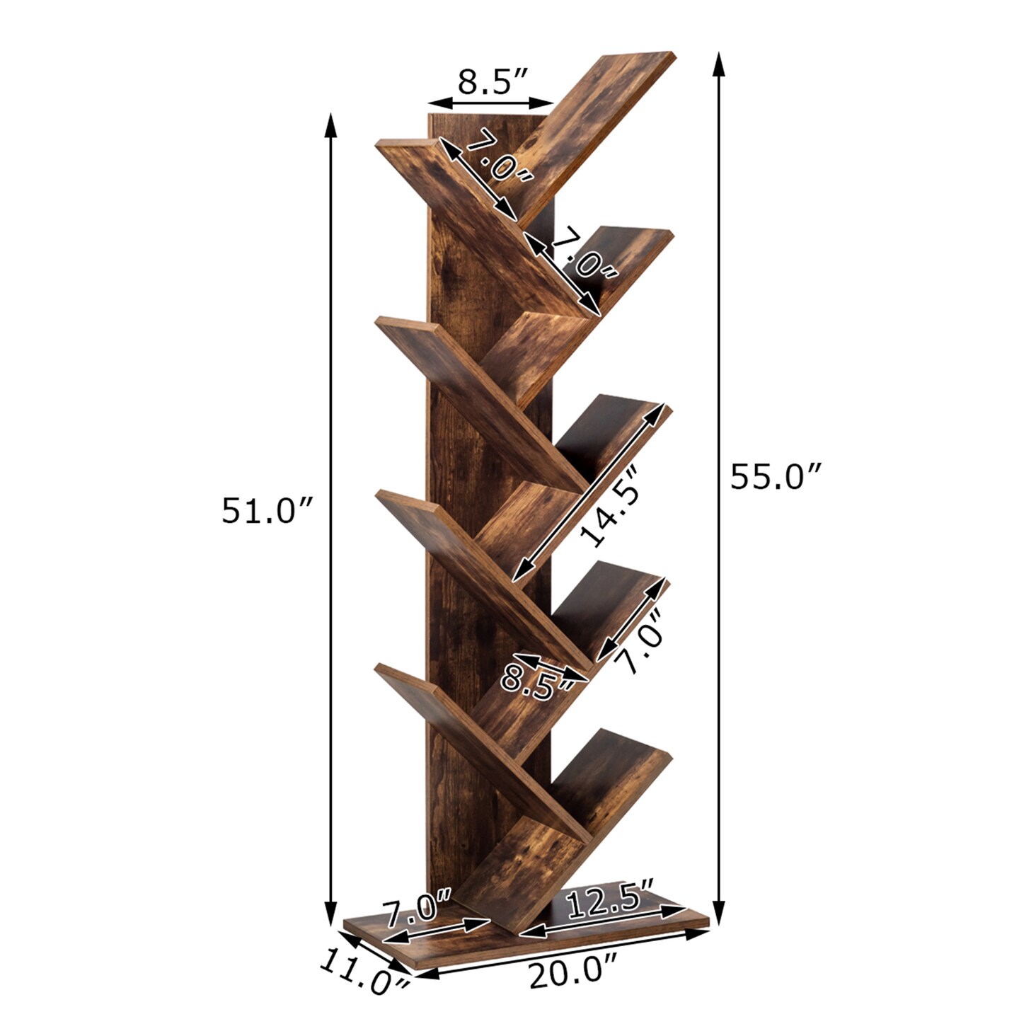 Costway Tree Bookshelf 8-Tier Bookcase Free Standing Book Rack Display Stand