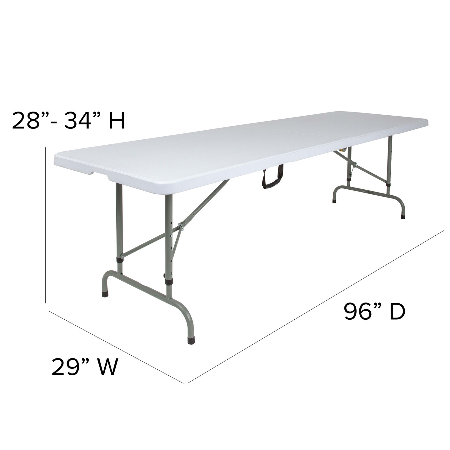 Emma and Oliver 8-Foot Height Adjustable Bi-Fold Plastic Banquet and Event Folding Table with Carrying Handle