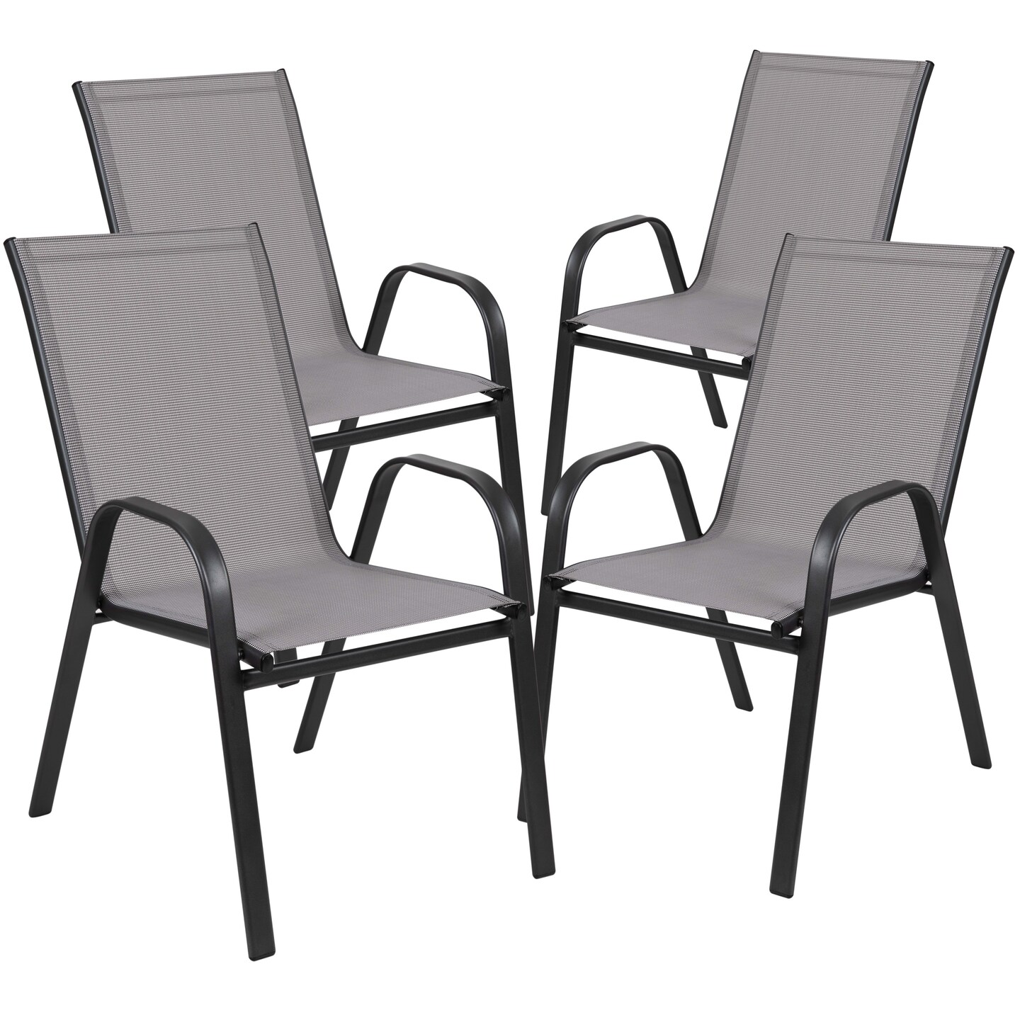 Merrick Lane Set of 4 Manado Series Metal Stacking Patio Chairs with Flex Comfort Material