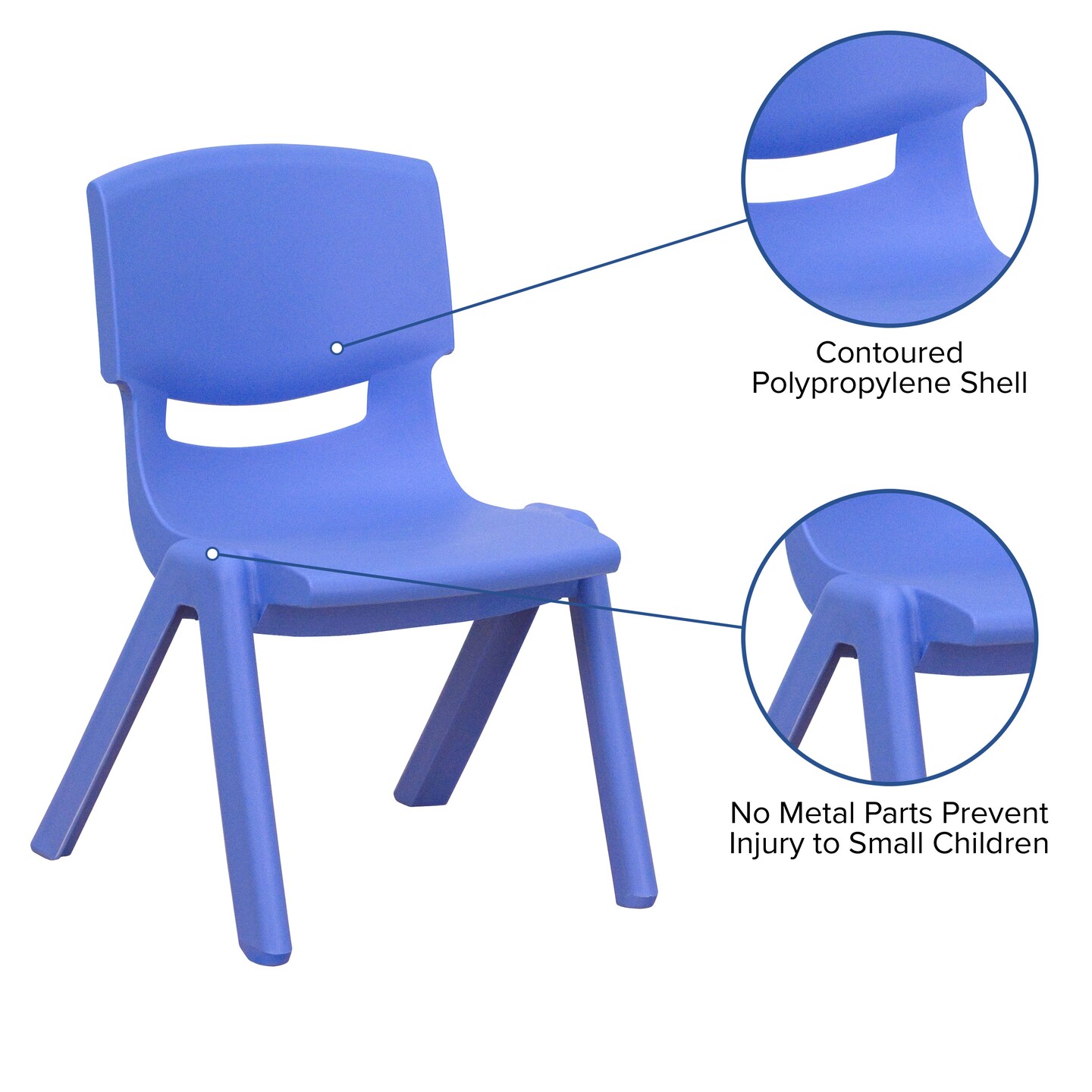 Emma and Oliver 4 Pack Plastic Stackable Pre-K/School Chairs with 10.5"H Seat