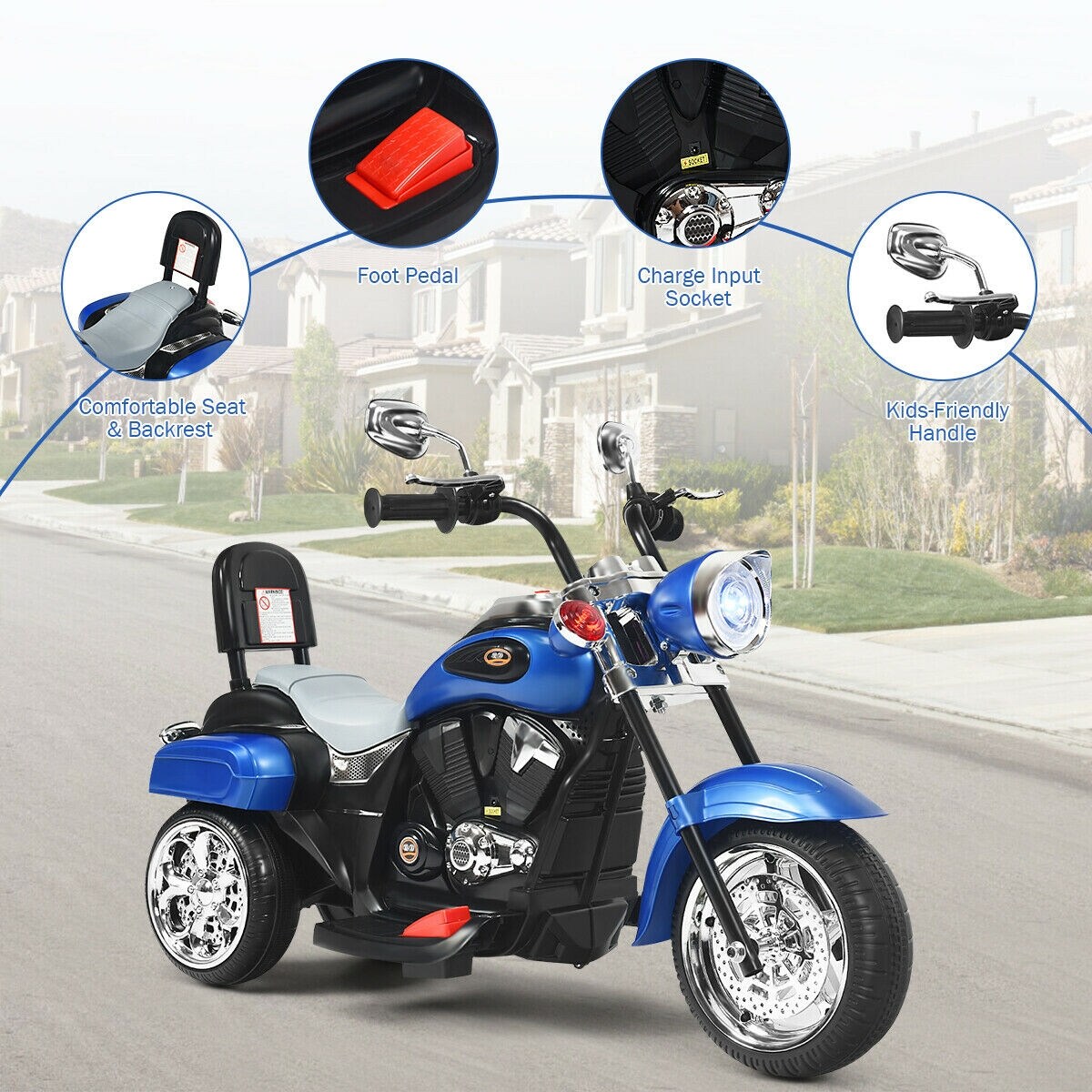 6V Chopper Style Motorcycle with Bright Headlight and Cheering Music Perfect Gift to Kids