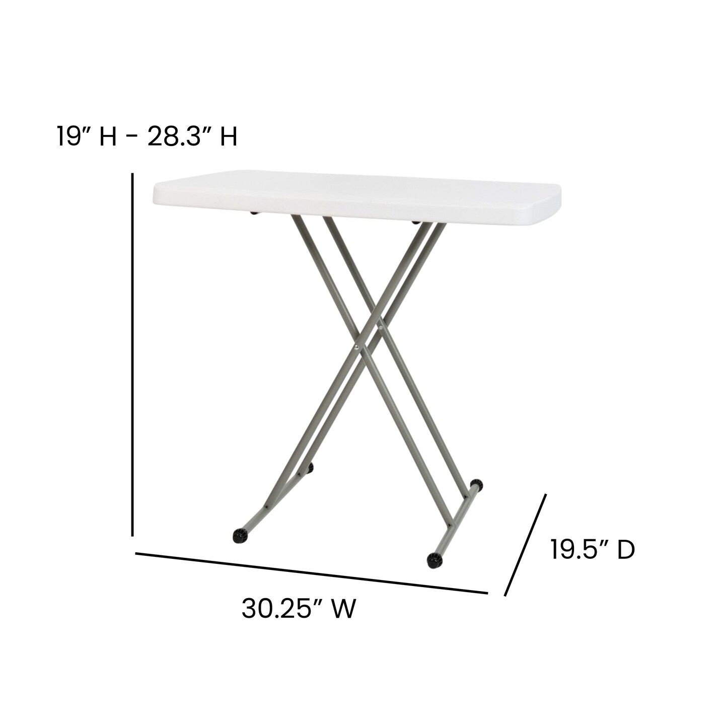 Emma and Oliver Height Adjustable Plastic Folding TV Tray/Laptop Table in Granite White