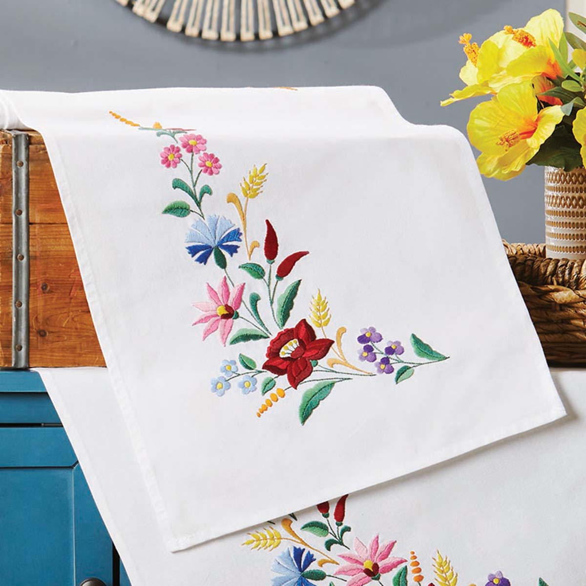 Herrschners Floral Table Runner Stamped Embroidery Kit