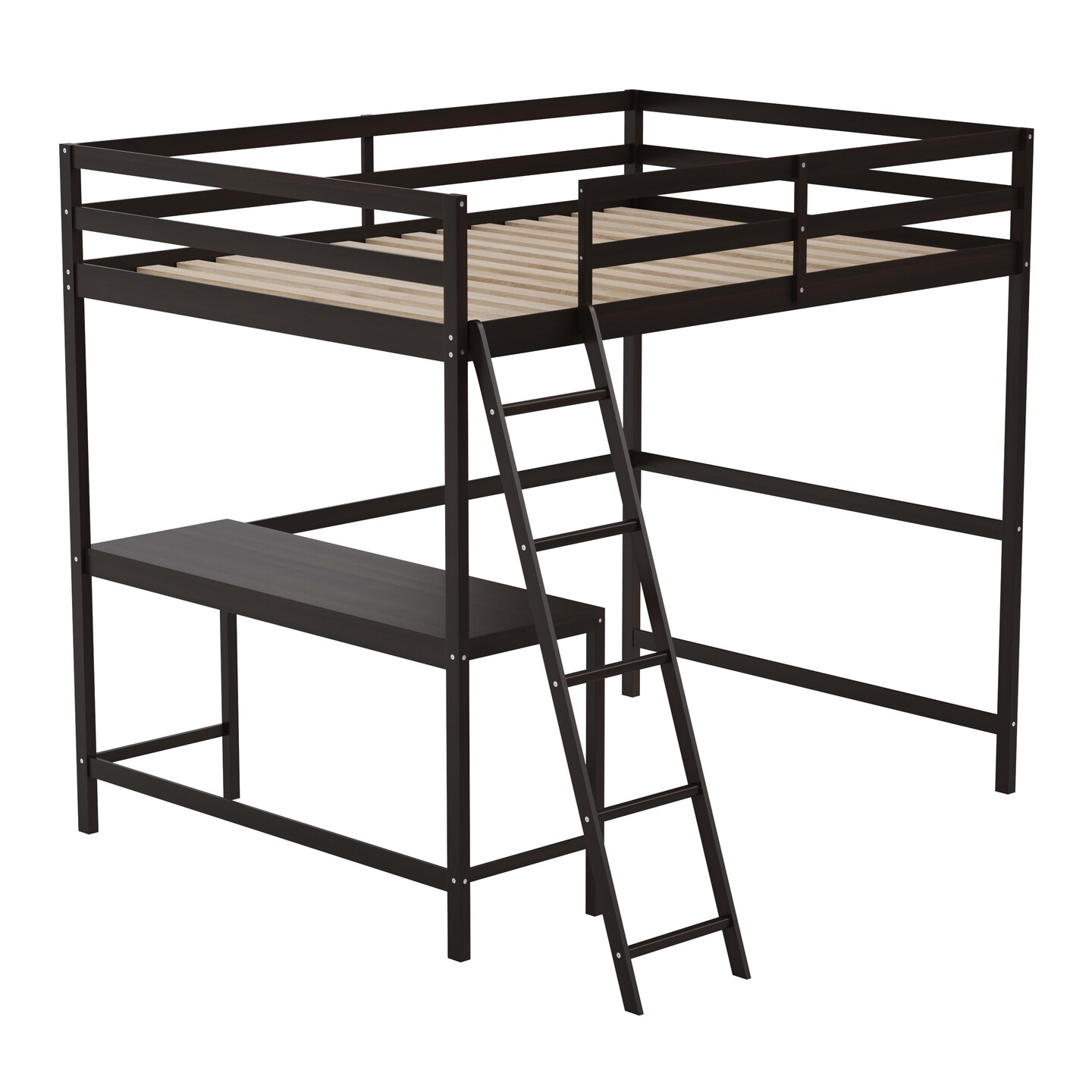 Emma and Oliver Ridley Twin Wood Loft Bed Frame with Protective Guardrails and Integrated Desk and Ladder for Use with Any 6-8" Thick Mattress