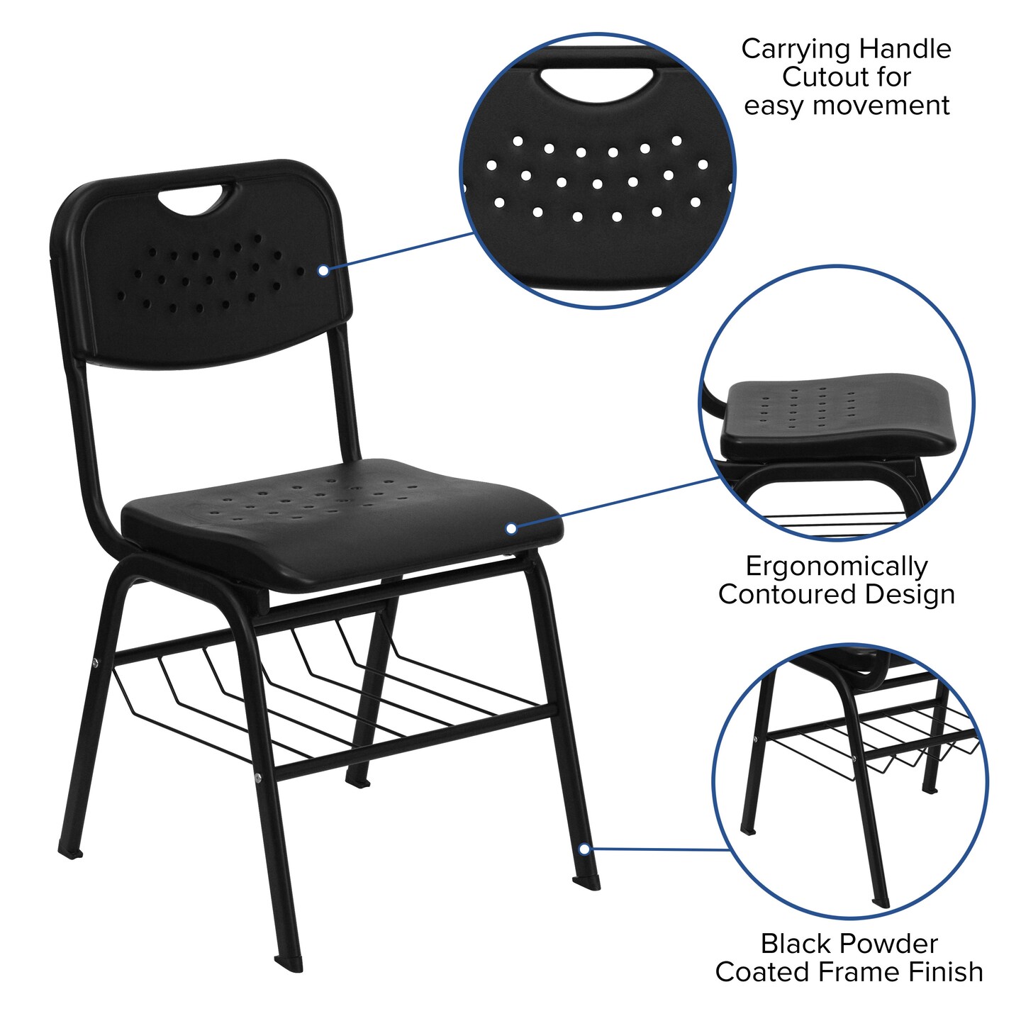 Emma and Oliver 880 lb. Capacity Plastic Chair with Book Basket