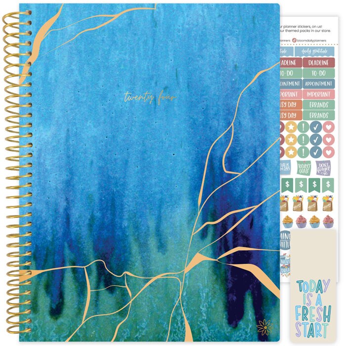 bloom daily planners 2024 Soft Cover Planner, 8.5&#x22; x 11&#x22;, Blue Kintsugi