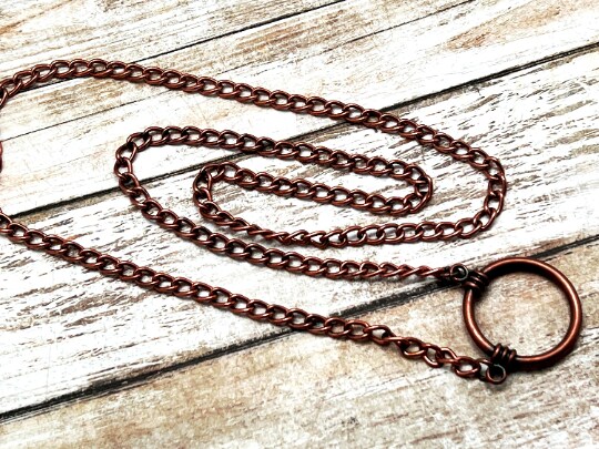 Men Chain Links Necklace, Pure Copper Handmade Antiqued Chain