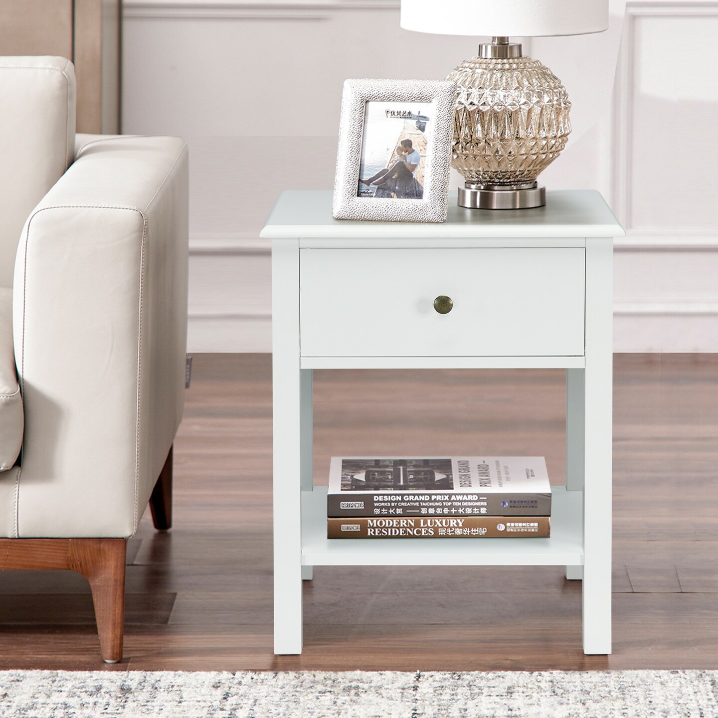 Nightstand End Table with Drawer and Storage Shelf Perfect for Any Place