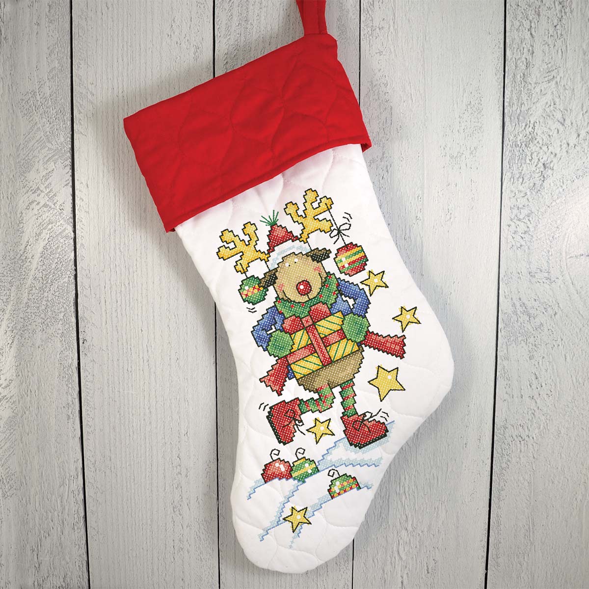 Herrschners  Happy Reindeer Stocking Stamped Cross-Stitch Kit