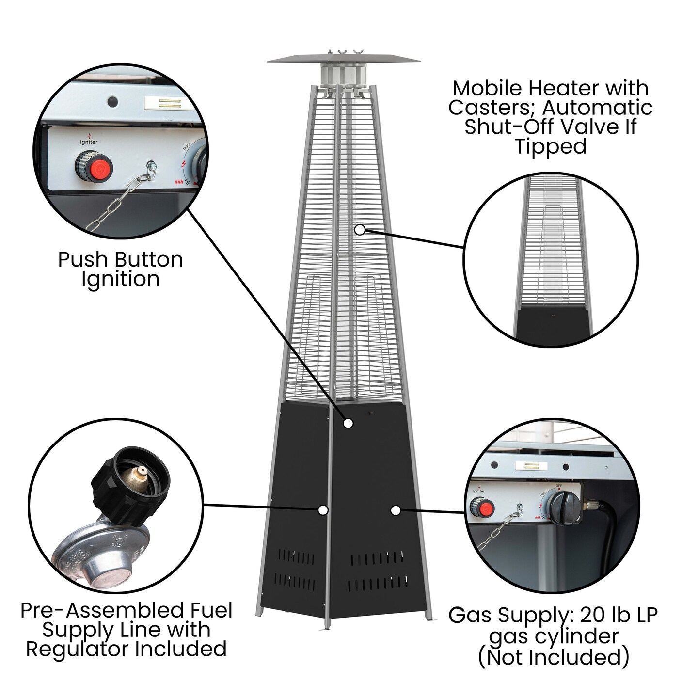 Merrick Lane Stainless Steel Pyramid Shape Portable Outdoor Patio Heater - 7.5 Feet Tall