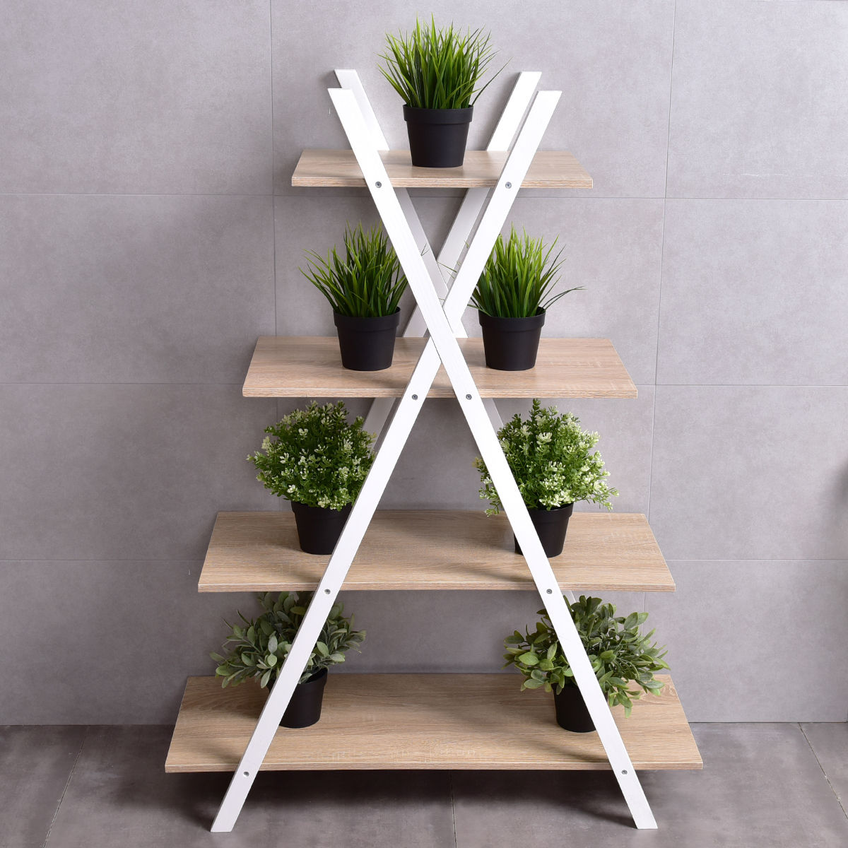Costway 4-Tier Bookshelf Storage Display Shelves Bookcase Ladder X-Shape