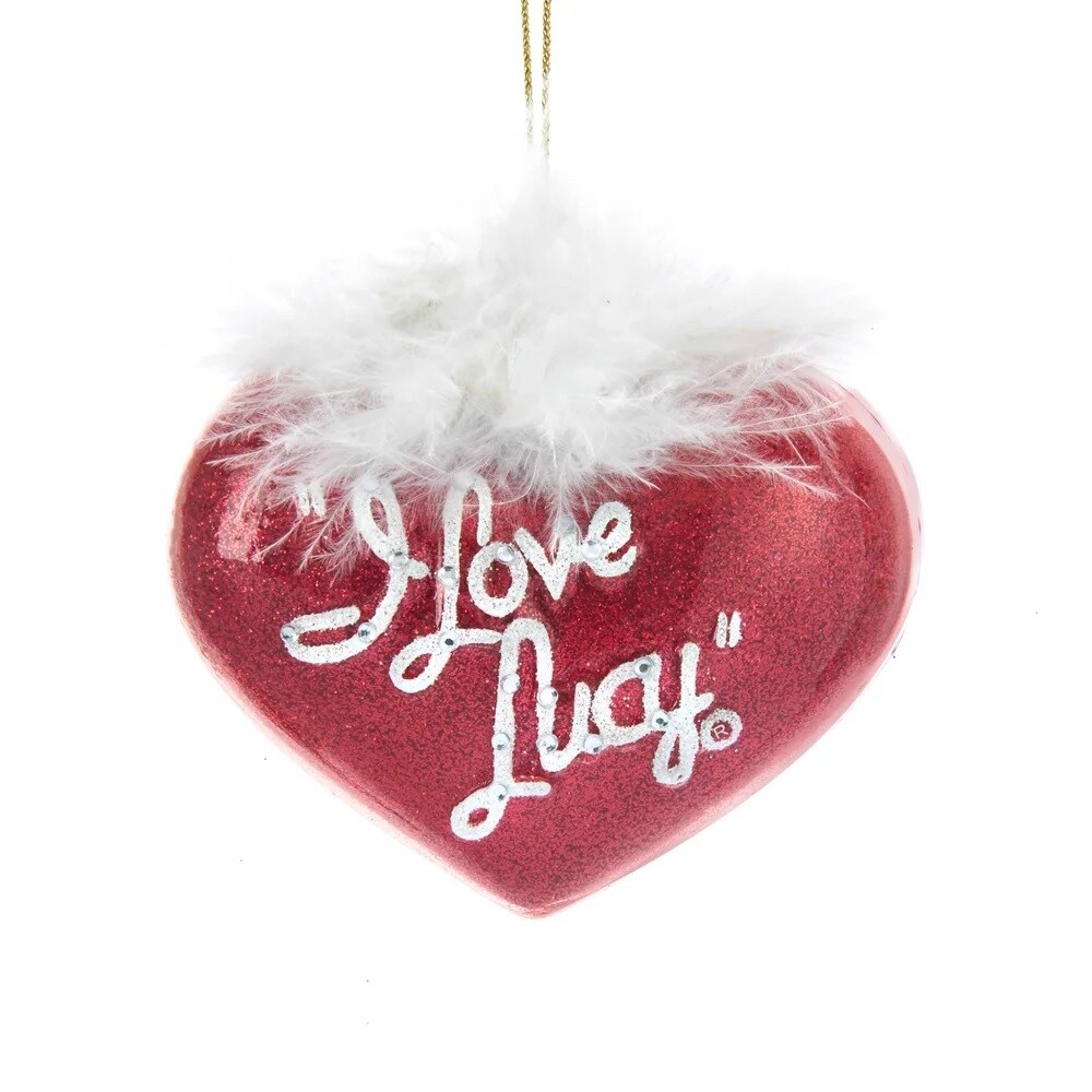 KSA Pack of 6 Red and White Heart &#x22;I Love Lucy&#x22; Christmas Ornaments 5&#x22;