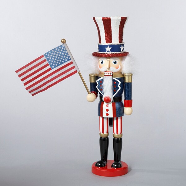 CC Christmas Decor 15&#x22; Red and White Contemporary Uncle Sam Christmas Nutcracker