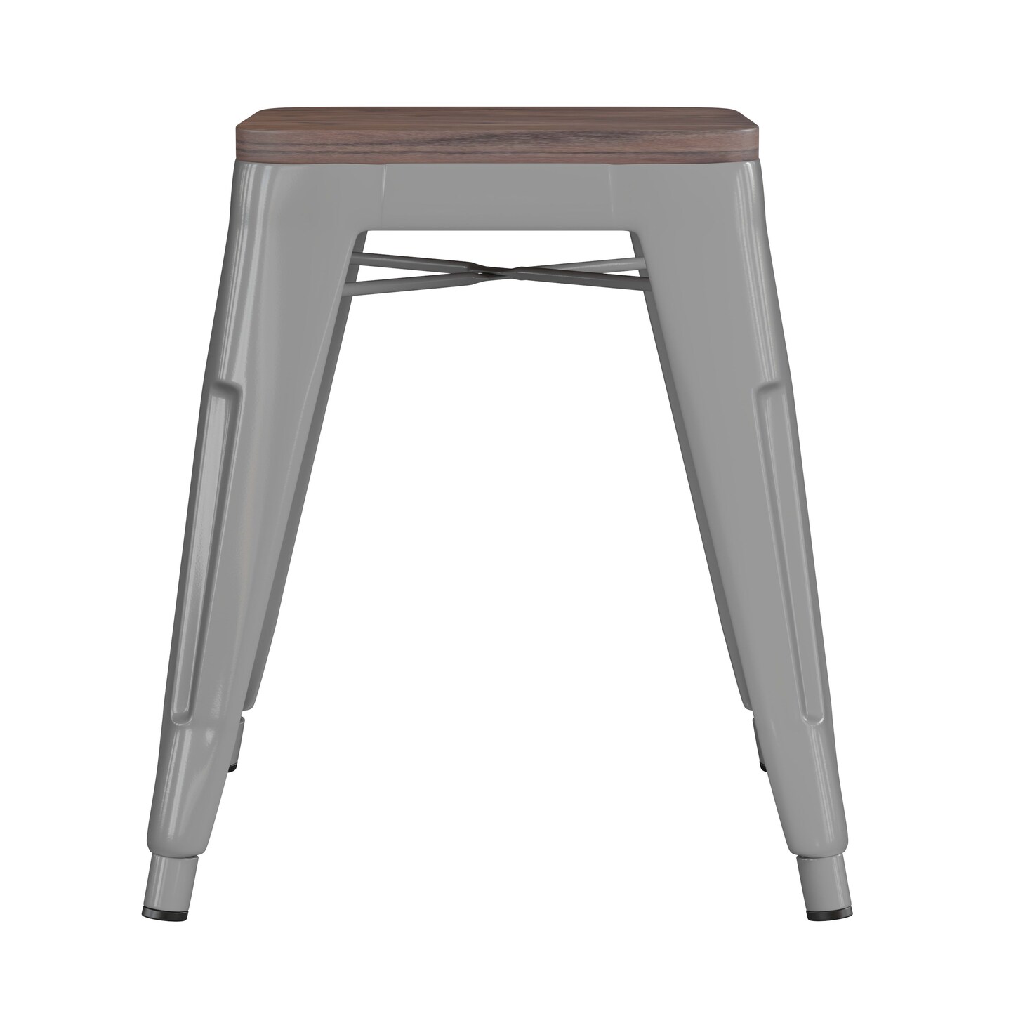 Emma and Oliver Set of Four Table Height Backless Stacking Welded Iron Stools with Wooden Seats and Under Seat Bracing for Indoor Use