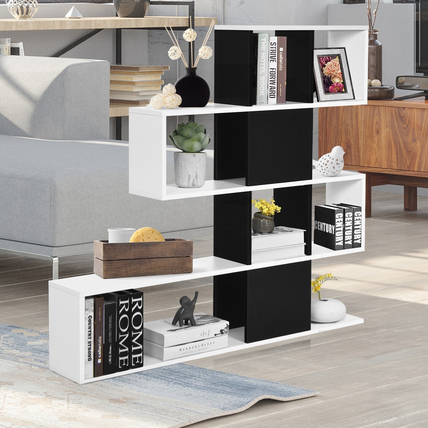Engineered Wood Ladder Bookshelf, 5-Tier Display Rack