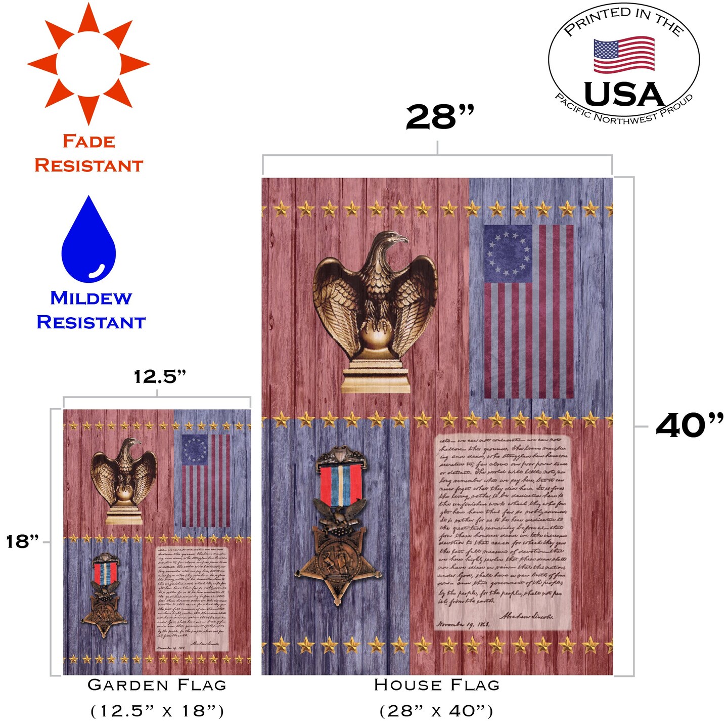 Gettysburg Address Decorative Patriotic Flag