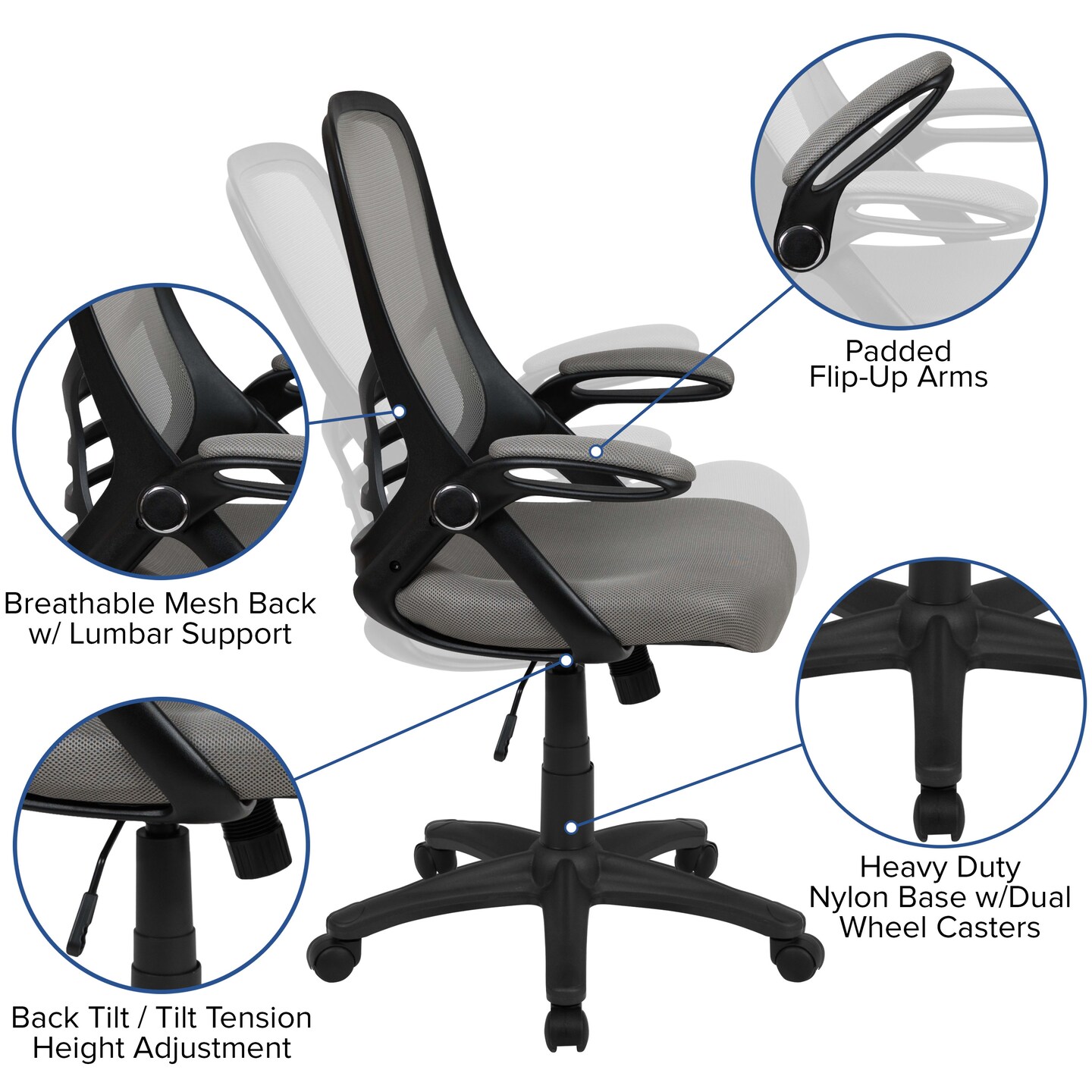Emma and Oliver High Back Mesh Ergonomic Office Chair with Flip-up Arms