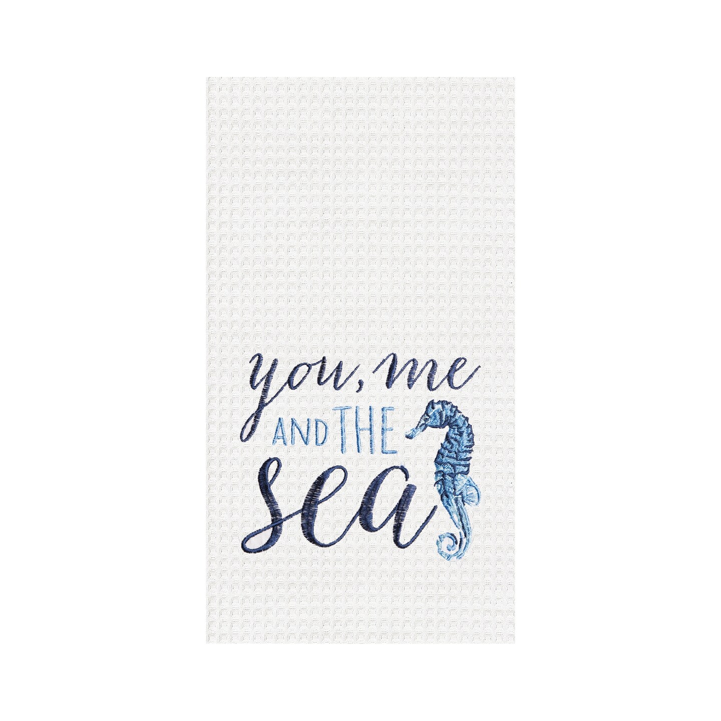 You, Me &#x26; The Sea Embroidered Waffle Weave Kitchen Towel