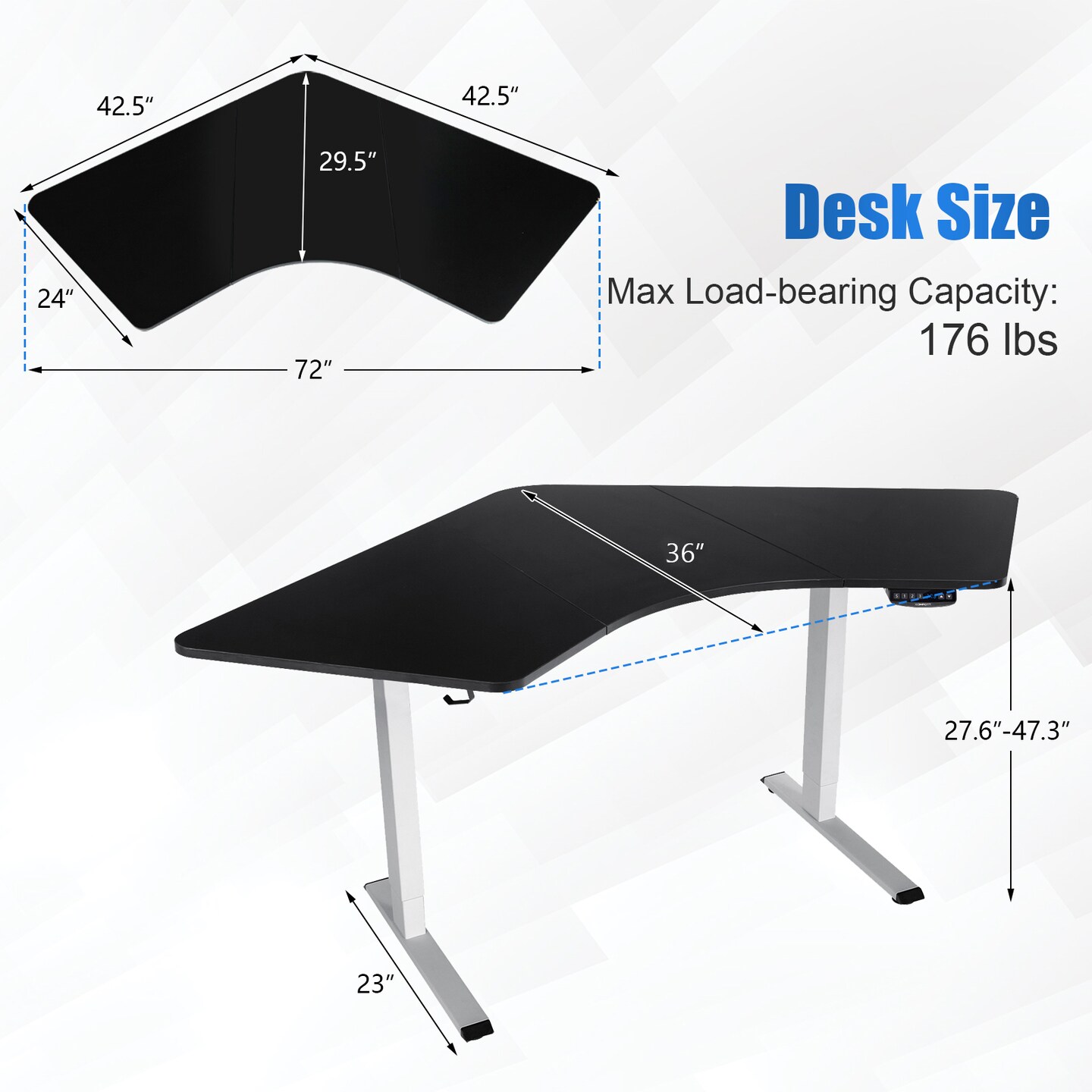 Costway Dual-motor L Shaped Standing Desk Ergonomic Sit Stand Computer Workstation Touch Control Panel Electric Height-adjustable Desk Home Office