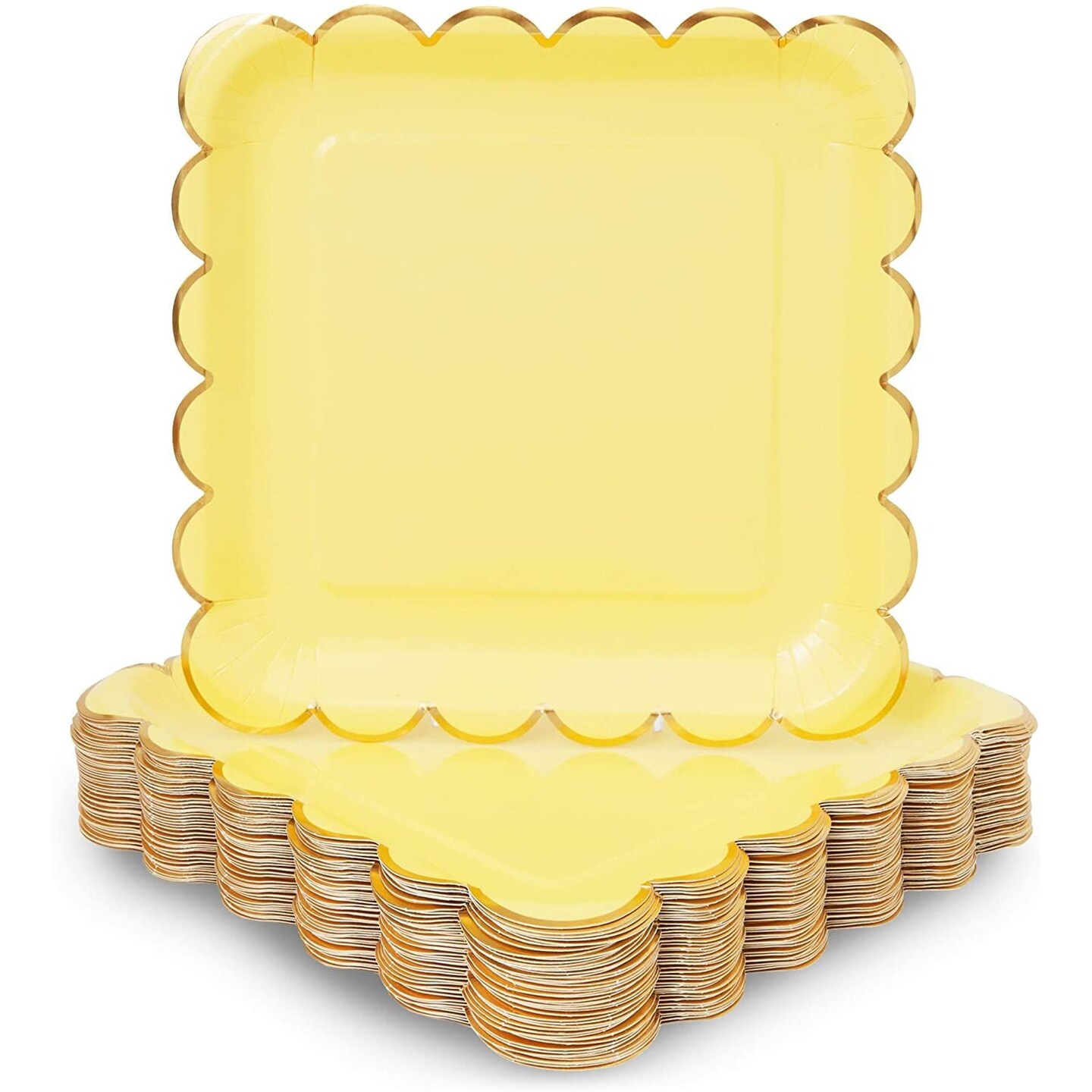 48 Pack Pastel Yellow Square Paper Plates Gold Foil Scalloped Edge 9 in Michaels