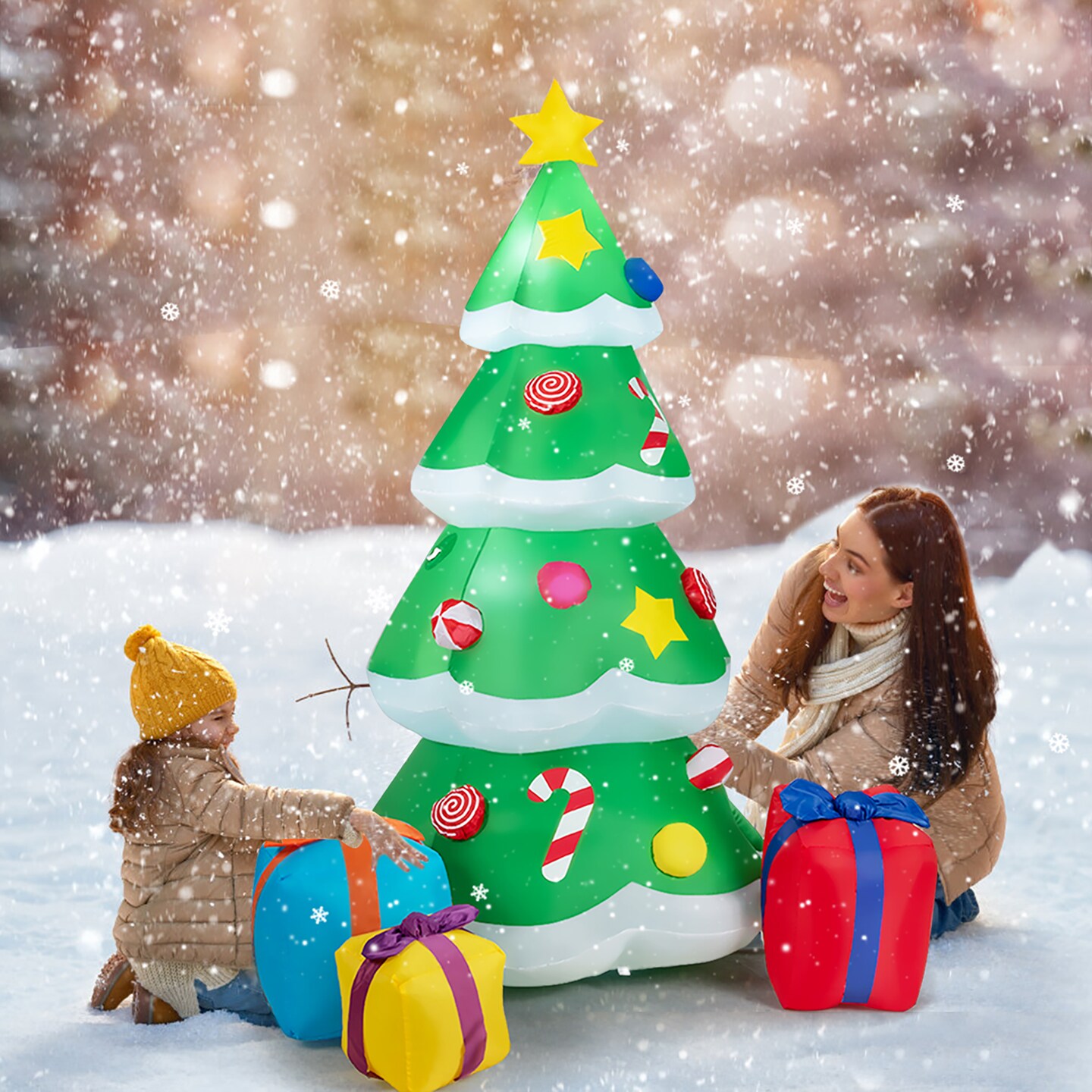 Costway 6 FT Inflatable Christmas Tree w/ Gift Boxes LED Bulbs Blow Up Yard Decoration