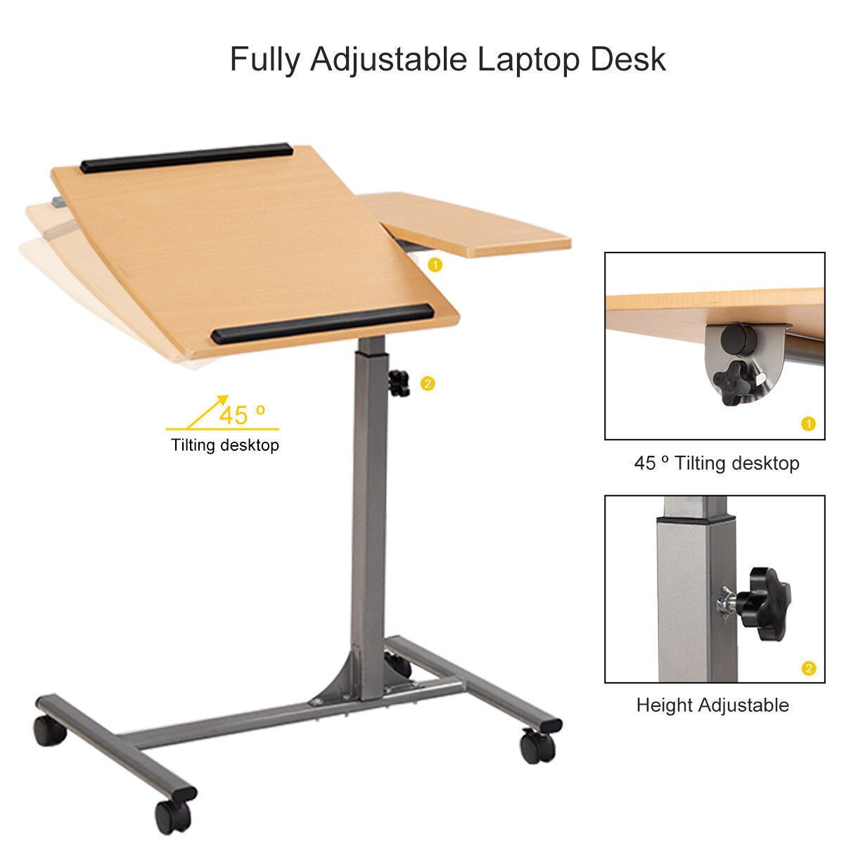 Costway 1PC Adjustable Laptop Notebook Desk Table Stand Holder Swivel Home Office Wheel