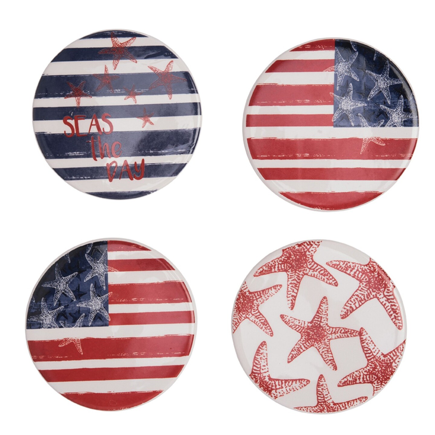 4x4 Patriotic American Flag Stars And Red White Blue 4th of July Coastal Coasters Set Of 4 D&#xE9;cor