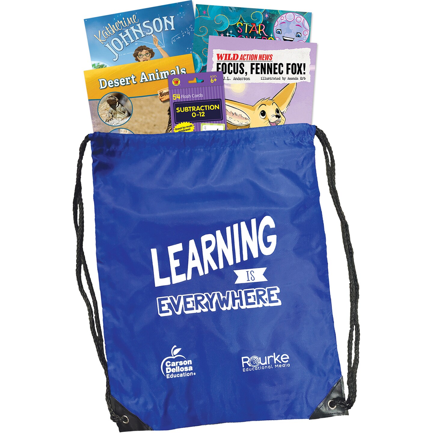 Summer Bridge Activities 2-3 Bundle, Ages 7-8, Summer Learning 3rd Grade Workbook All Subjects, Subtraction Math Flash Cards, Nonfiction and Fiction Children&#x27;s Books About Space, Drawstring Bag