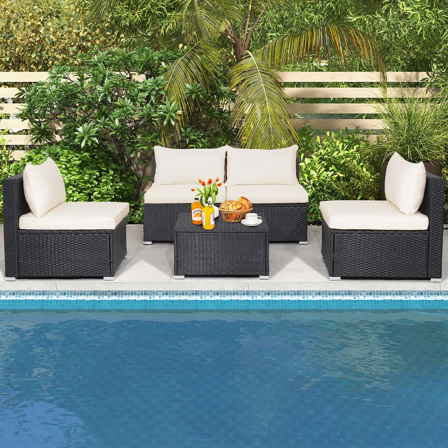 Costway 5PCS Patio Rattan Wicker Furniture Conversation Set