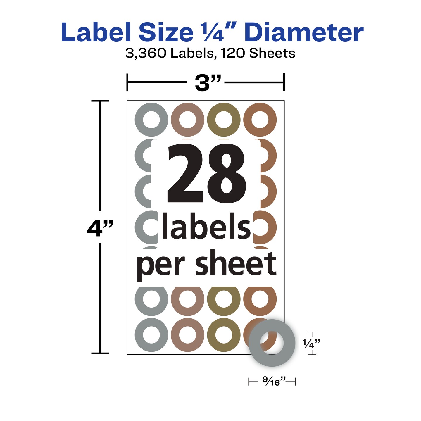 Avery Reinforcement Labels, 1/4" Diameter, Permanent Adhesive, Assorted Metallic Colors, Non-Printable, 12 Packs, 3,360 Page Reinforcement Stickers (21920)