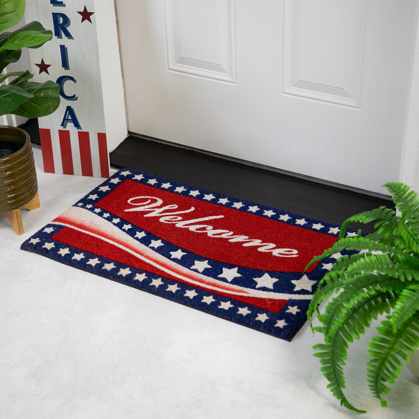 Northlight Stars and Stripes Welcome Outdoor Coir Patriotic Doormat - 18" x 30"