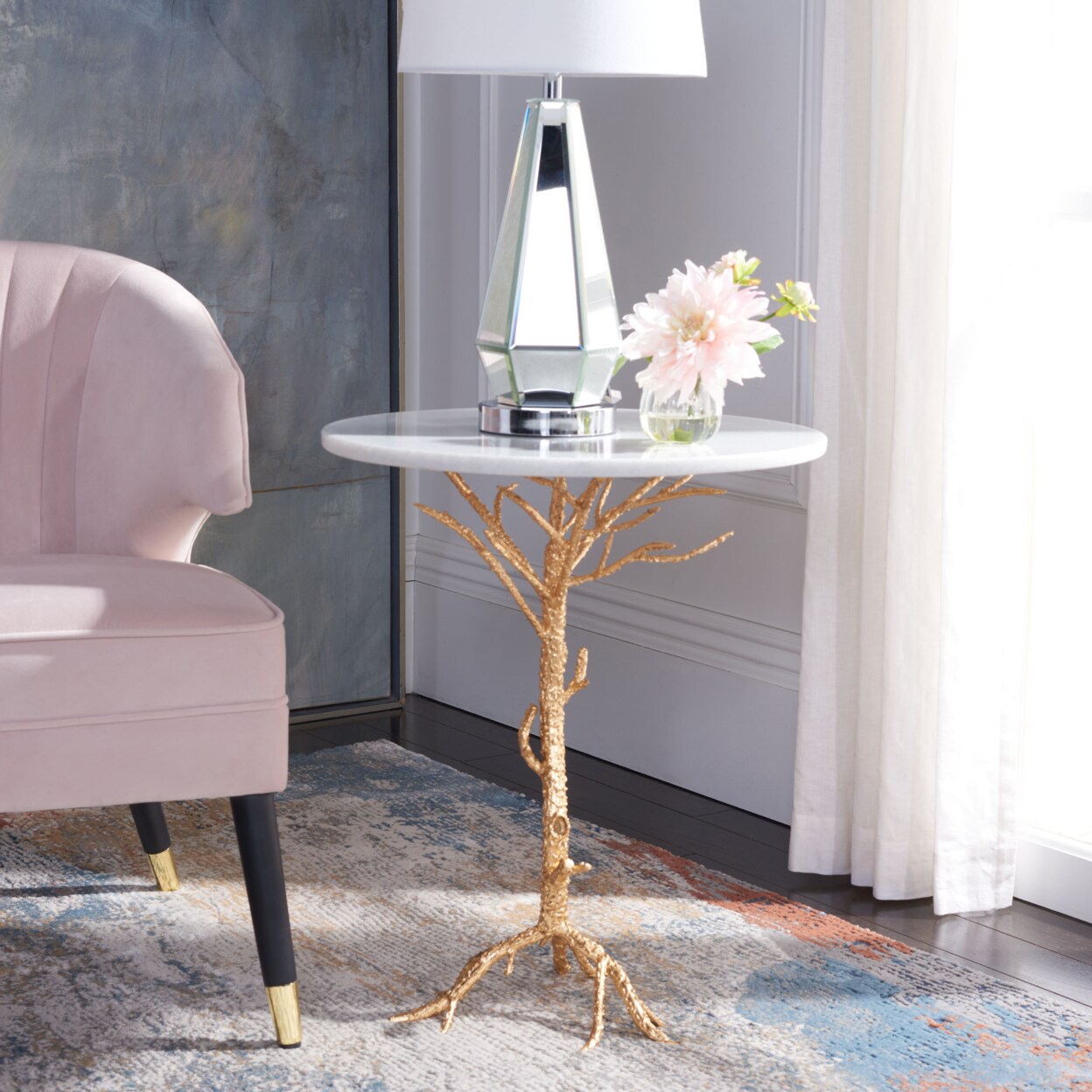 Safavieh   Carolyn Rooted Gold Accent Table Gold / White