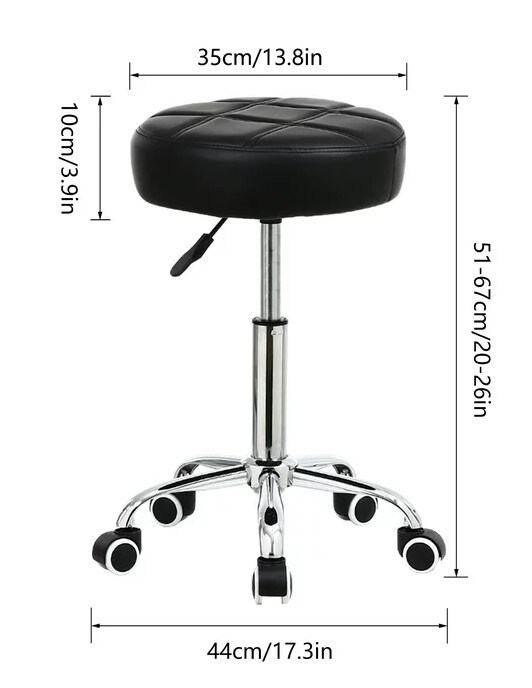 Round Rolling Stool Chair with Adjustable Height in PU Leather Look for Wheeled Swivel Drafting Work Spa Medical Salon Stools. Black Office Chair